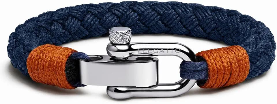 Elegatto Pelagus Premium Rope Bracelet for Men | Designed in California | Thick Cotton Rope with Stainless Steel Shackle Closure | Men’s Designer Bracelets