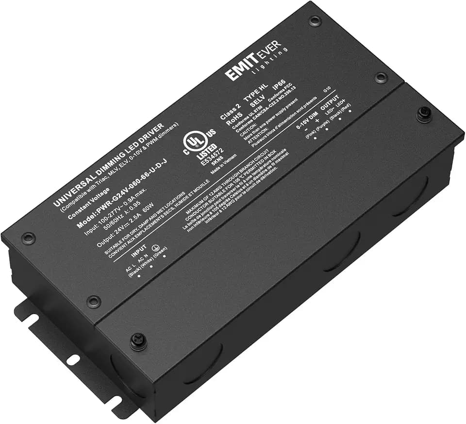 EMITEVER 60W 24V 5-in-1 Dimmable LED Driver,AC 110-277V to DC Power Supply