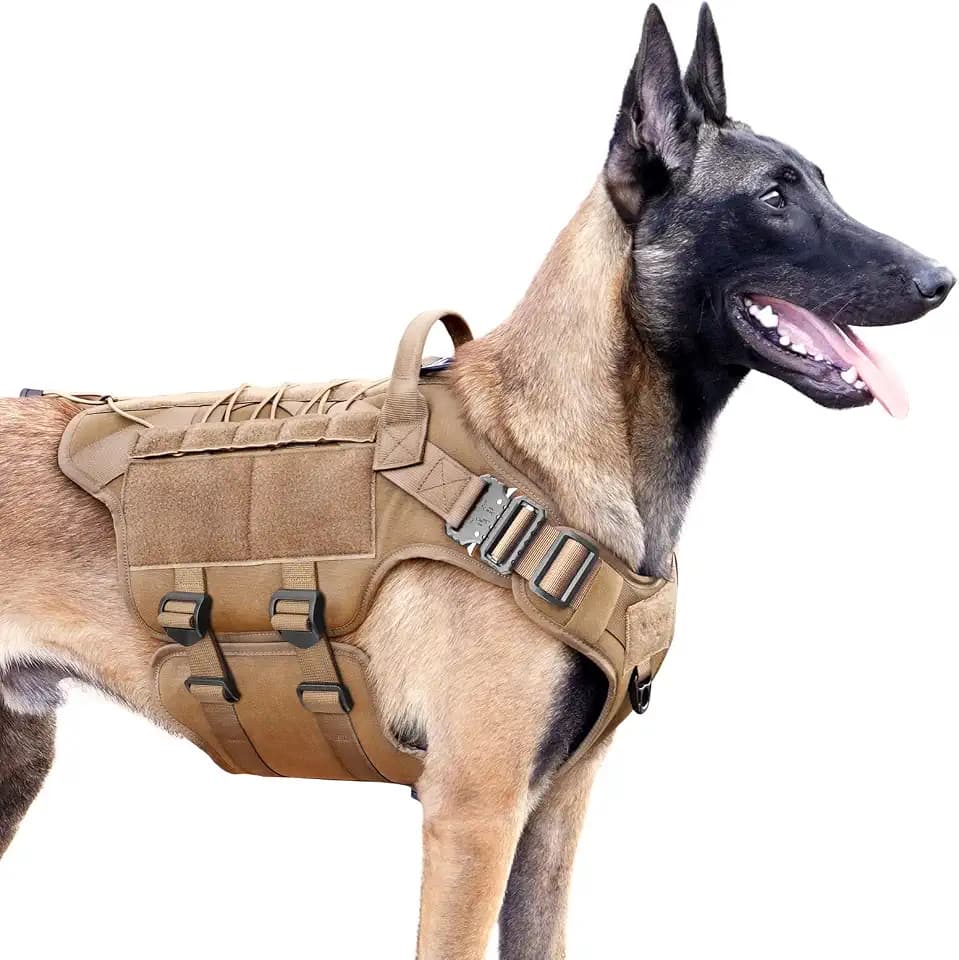 Petnanny Tactical Dog Harness Service Vest for Large Dogs Khaki XL