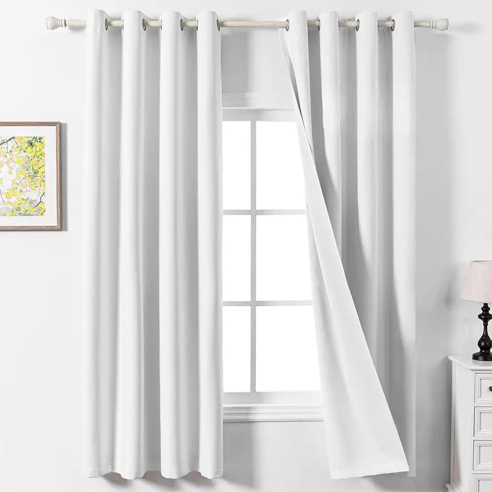 MYSKY HOME Gardinen mit Ösen Schallschutz Vorhänge Blackout Vorhang Weiß Leinenoptik Gardine Verdunkelungsvorhang für Kinderzimmer und Wohnzimmer,2er Set H 200 x B 140 cm,Weiß.