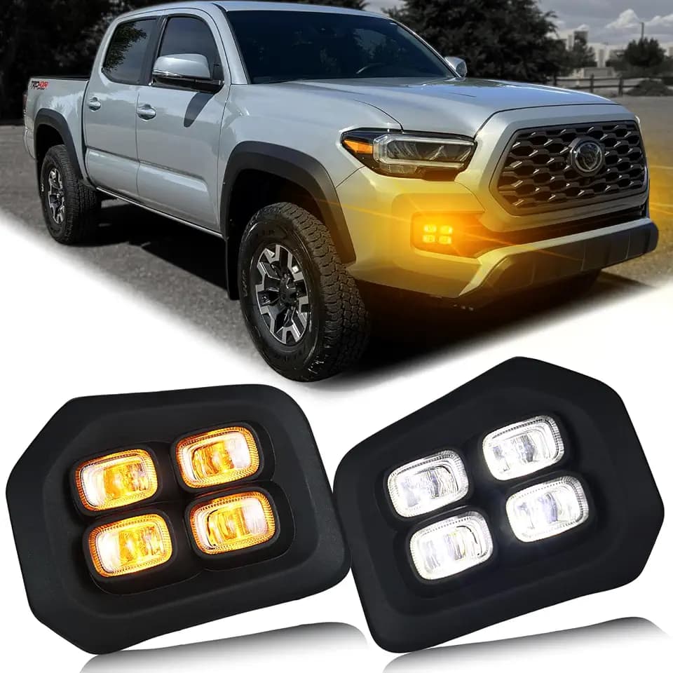 LED Front Bumper Fog Light Kit for Toyota Tacoma 2016-2023 Switchback White Daytime Running Light Amber Turn Signal Lamp