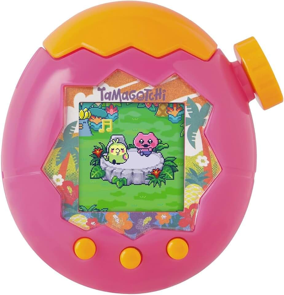 Tamagotchi Paradise Orange Tropics – Virtuelles Haustier zum Aufziehen – Tamagotchi Interaktives Spielzeug, Zoom-Drehrad – Modell rosa und gelb – Spielzeug für Kinder ab 6 Jahren – Bandai – 43425