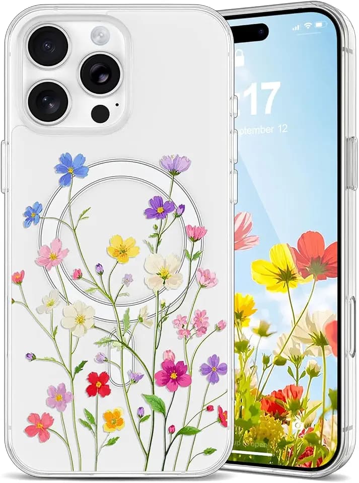 EYZUTAK Magnetic for iPhone 16 Pro Max Case Pretty Flower Clear,Flower Vine