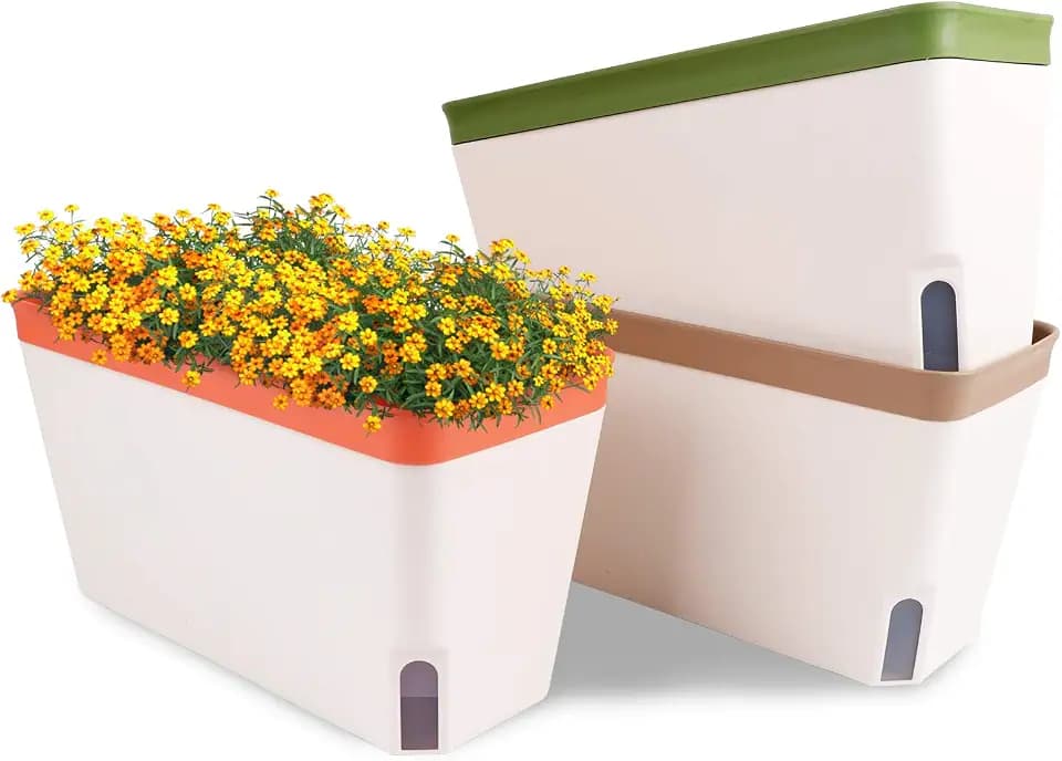 OurWarm 3 Pack Self Watering Herb Planter Set for Windowsill, 10.5In Indoor Herb Garden Planters with Water Level Indicator, Dual Layer Easy Care Pot for Basil, Flowers, Vegetables & Succulent