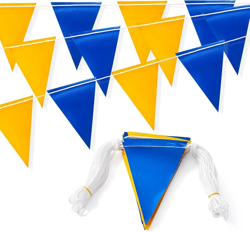 Safety Warning Pennant Banner Flags(BLUE+YELLOW,45pcs,105FT)