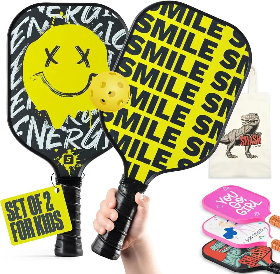 Sportbit Kids Pickleball Paddles Set of 1 or 2 - Child Size Pickleball Paddle for Kids Small and Lightweight - Carbon Fiber Youth Pickleball Paddle Set with Bag for Children Under 12.