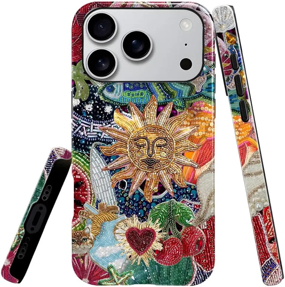 Case for iPhone 18 Pro/iPhone 17 Pro,Vintage Sun Celestial Collage Phone Case Slim Silicone Shockproof Cover for Girls Women（Glossy & Durable）