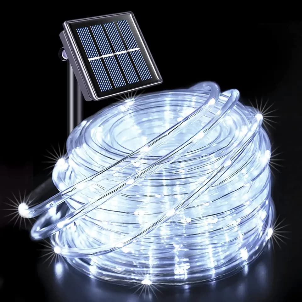 JMEXSUSS 66ft 200 LED 8 Modes White Solar Rope Lights for Pool