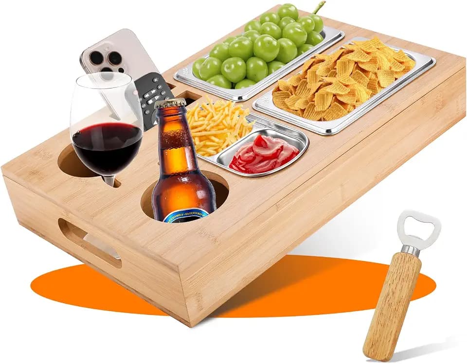 Couchbar Snackbox,Sofa Tablett,Mit Snackschalen Aus Edelstahl,mit Abnehmbarer Deckel,Couch Tablett,Snackbox mit Fächern,Sofatablett für Couch,Schlafzimmer & Wohnmobil