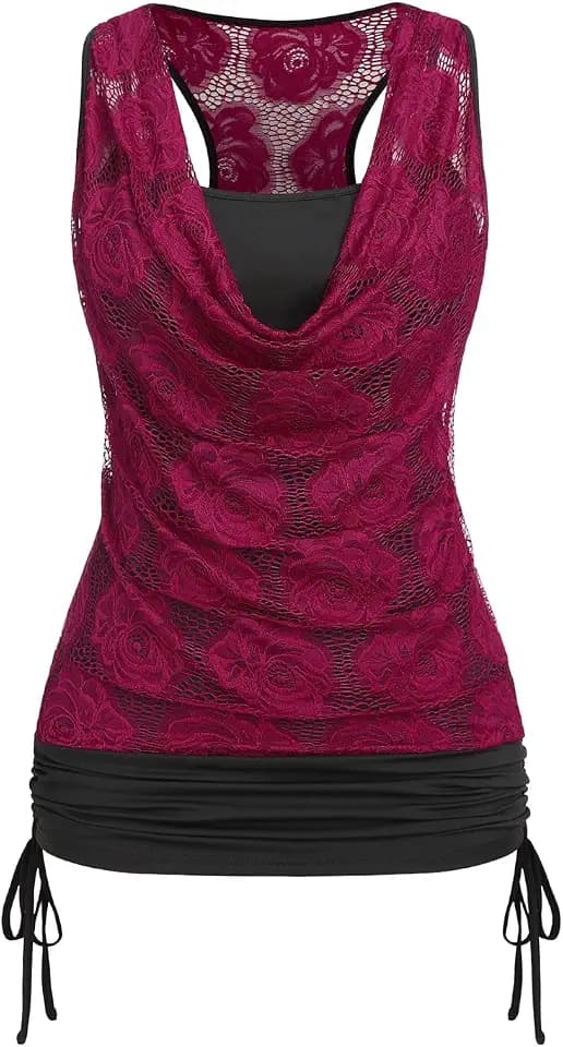 ROSE GAL Women's Plus Size V Neck Tank Lace Vest Shirt Sleeveless Summer Casual Round Neck SlimTops