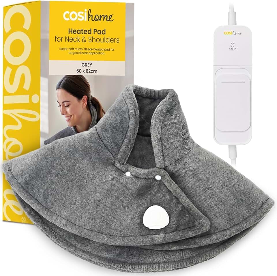 Cosi Home Heizkissen mit Abschaltautomatik - Heizkissen für Rücken Schulter Nacken mit 3 Wärmestufen, Überhitzungsschutz & Fernbedienung aus ultra weichem Luxus-Flanell (Grau)