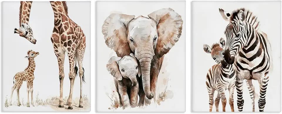 Stupell Industries 'Jungle Animal Babies with Mothers'| 3pc Canvas Art Set