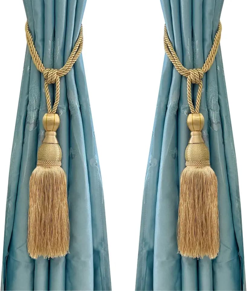 Set of 2 Gold Ball Tassel Curtain Tiebacks Braided Window Decor