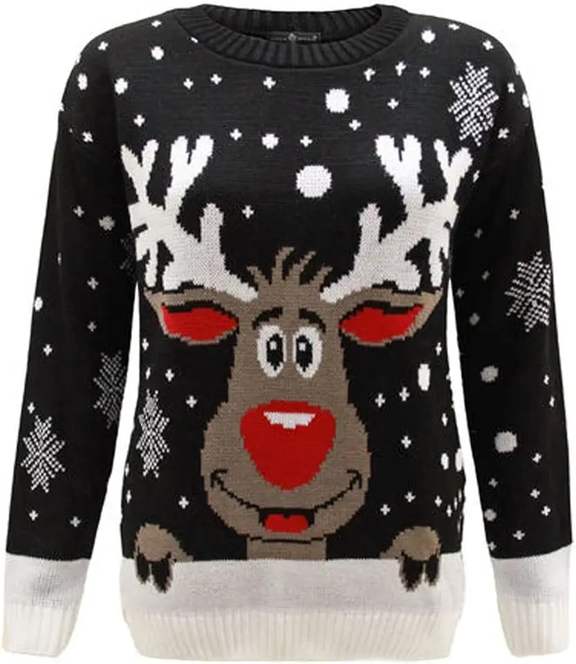 Generation Fashion Unisex Damen Strickpullover mit Rundhalsausschnitt, langärmelig, Rentier, Rudolf, Weihnachtspullover, Größe 36-30