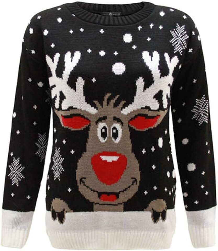 Generation Fashion Unisex Damen Strickpullover mit Rundhalsausschnitt, langärmelig, Rentier, Rudolf, Weihnachtspullover, Größe 36-30