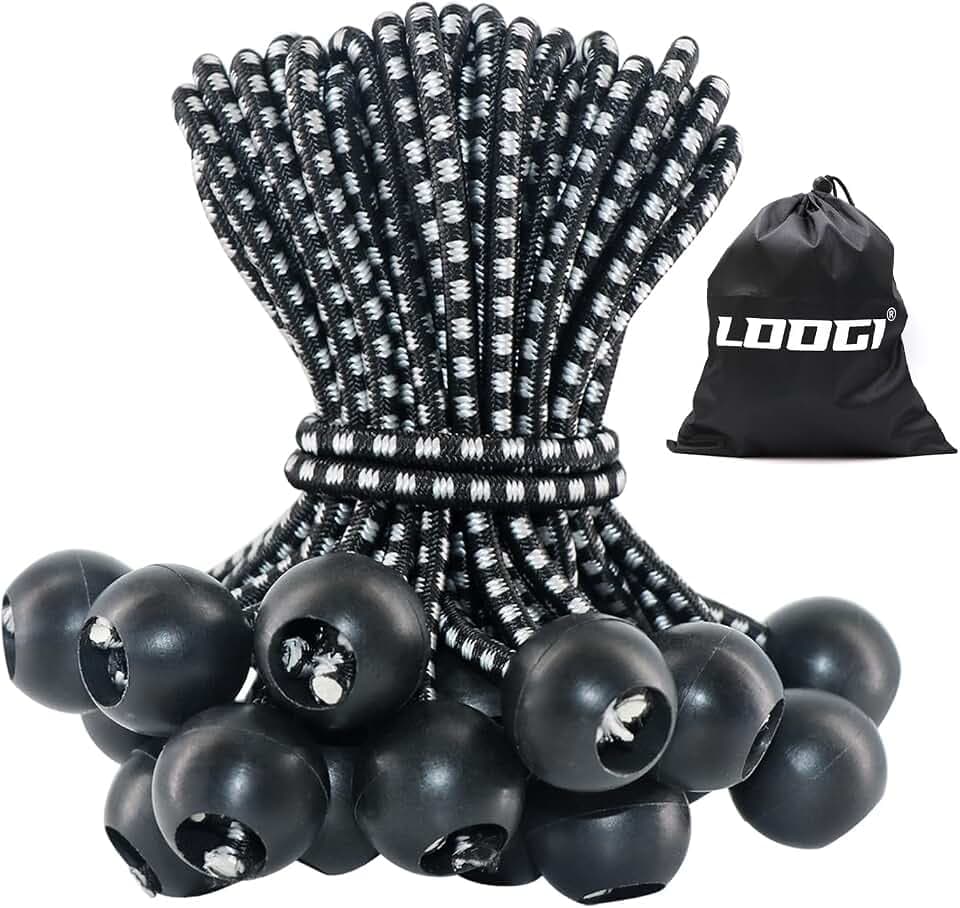 LOOGI Spanngummis mit Kugel 50 Stück, Planenspanner mit Kugel 15cm Schwarz