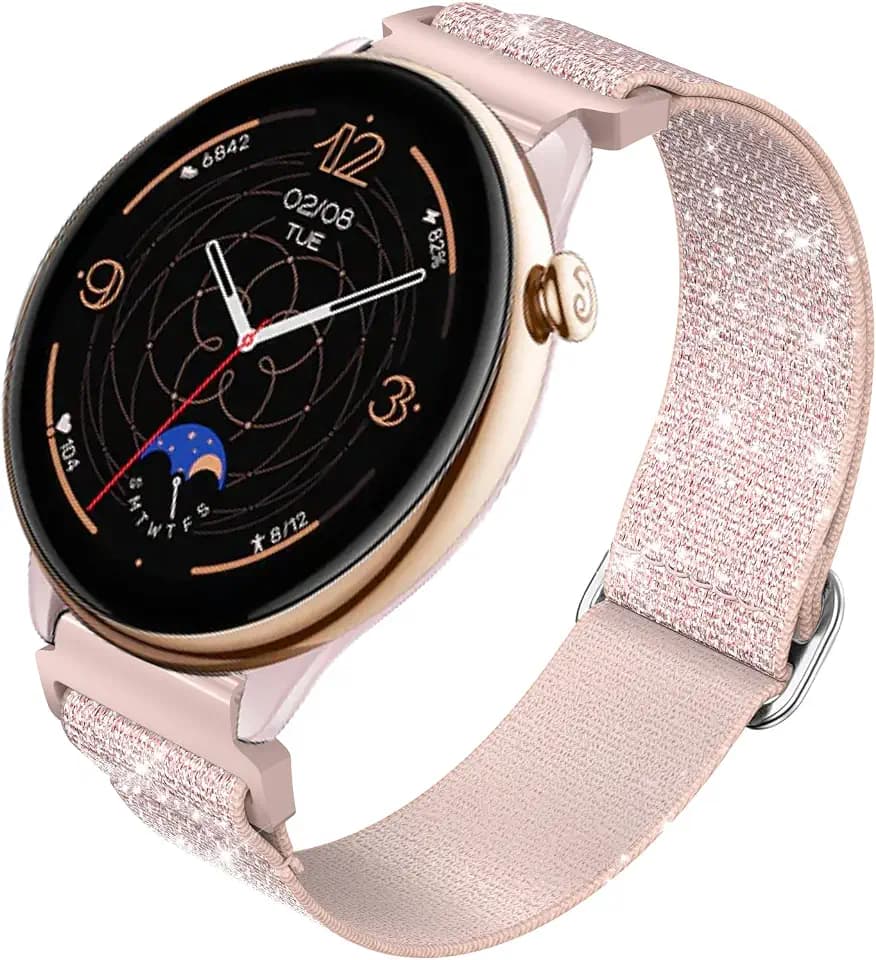 Nylon Armband für Amazfit GTR Mini, 20mm Weiches Stretch Uhrenarmband Nylon Glitzer Armband für Amazfit Active/Amazfit GTS 4/GTS 4 Mini/GTS 2 Mini/GTS 3/GTS 2/GTS 2e/Amazfit Bip/Bip 3/Bip3 Pro/Bip U