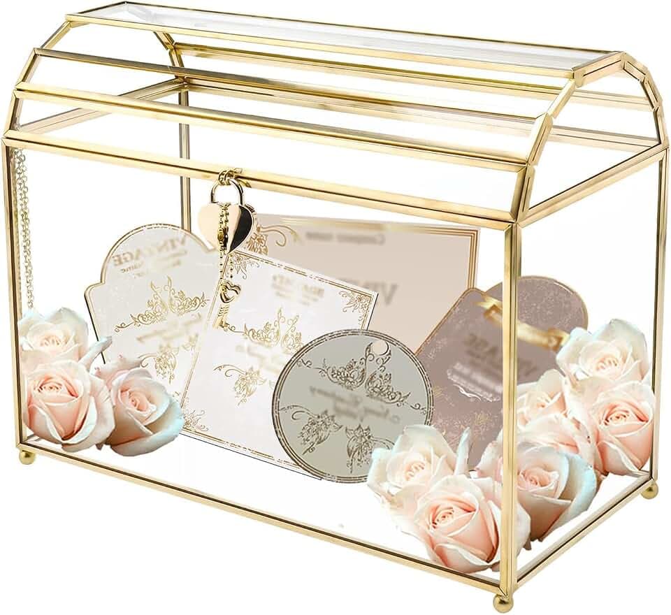 Homtone 31 cm Große Glas Hochzeit Kartenbox mit Schlitz und Schloss