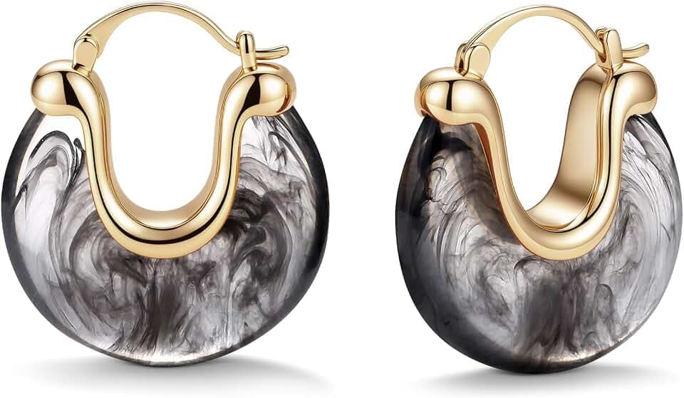 Resin Gold Hoop Earrings Leverback Chunky Statement Drop Vintage Jewelry