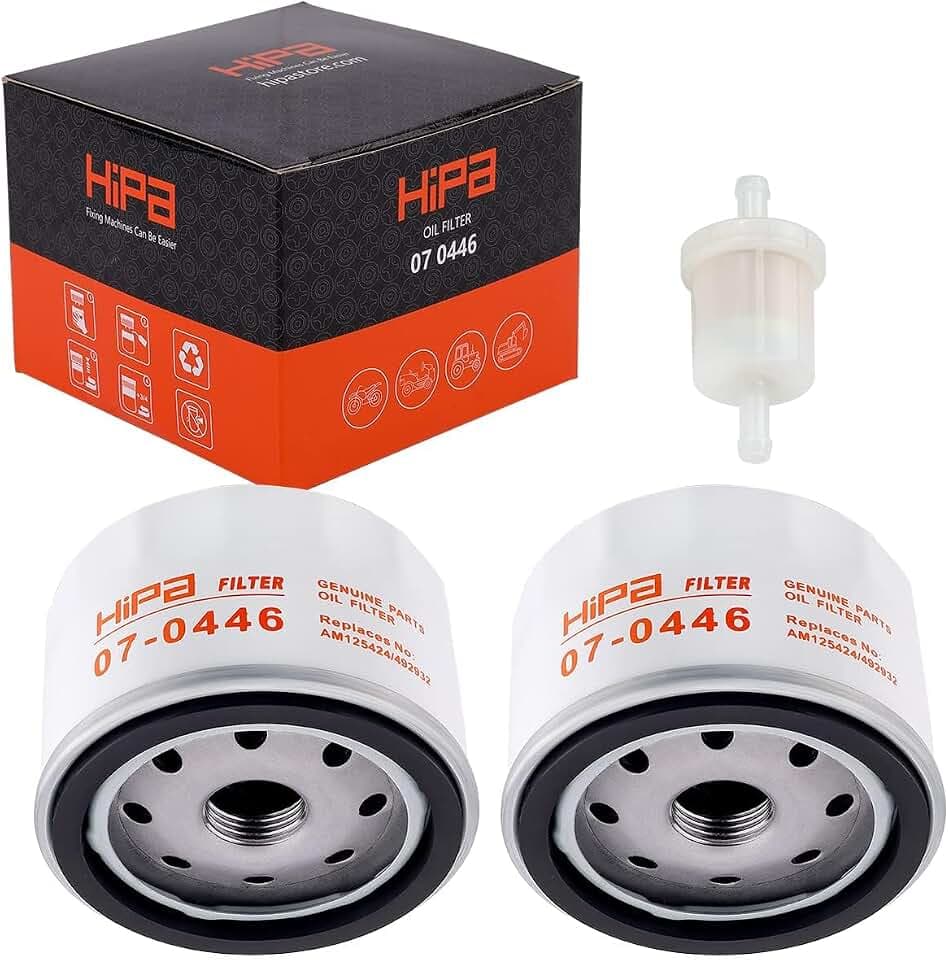 Hipa 49065-7007 Oil Filter Replace for Kawasaki 492932S 696854 49065-0721 FR600V FR691V FR651V FR730V FS730V FS651V FS600V FR541V FX600V FX730V FS481V 4 Cycle Engine 691035 Fuel Filter (Pack of 2)