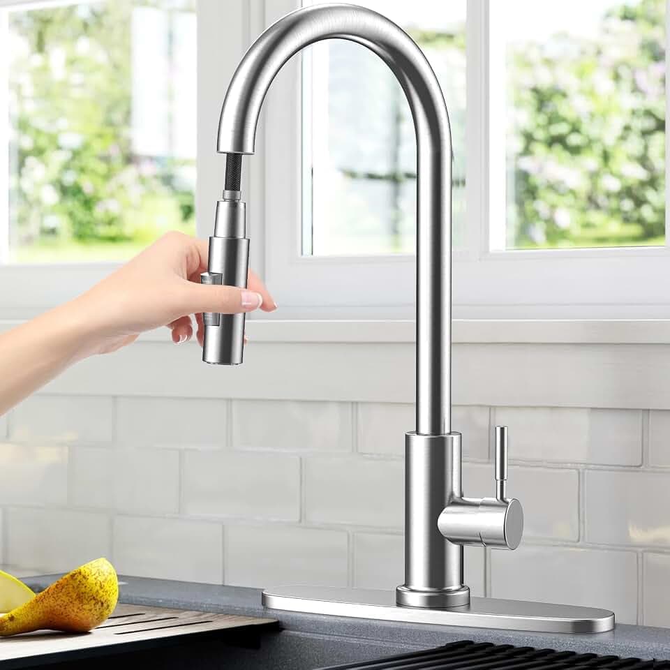 Wasserhahn Küche mit Abnehmbare Basis, Küchenarmatur Ausziehbar Mischbatterie Küche, Edelstahl Heiß Kalt Armatur Küche G3/8'' Verbindung 360° Drehung Spültischarmatur (Silber)