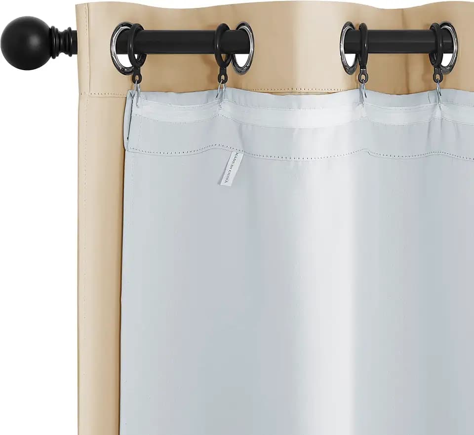 NICETOWN Blackout Curtain Liners for 95" Curtains - Black Out Curtain Liners for Drapes, Blackout Fabric Liners for Bedroom (Hooks Included) 2 Panels, 34W by 90L Per Panel Inches, Greyish White