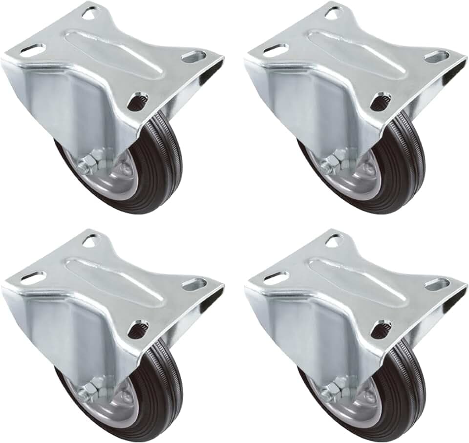 Amig - Set mit 4 starren Rädern | Ø 125 mm | Räder zum Bewegen von Möbeln oder Haushaltsgeräten | Maximale Belastung 120 kg | Zum Bewegen schwerer Möbel | Rollenlager | Metallkern | Schwarzes Gummi