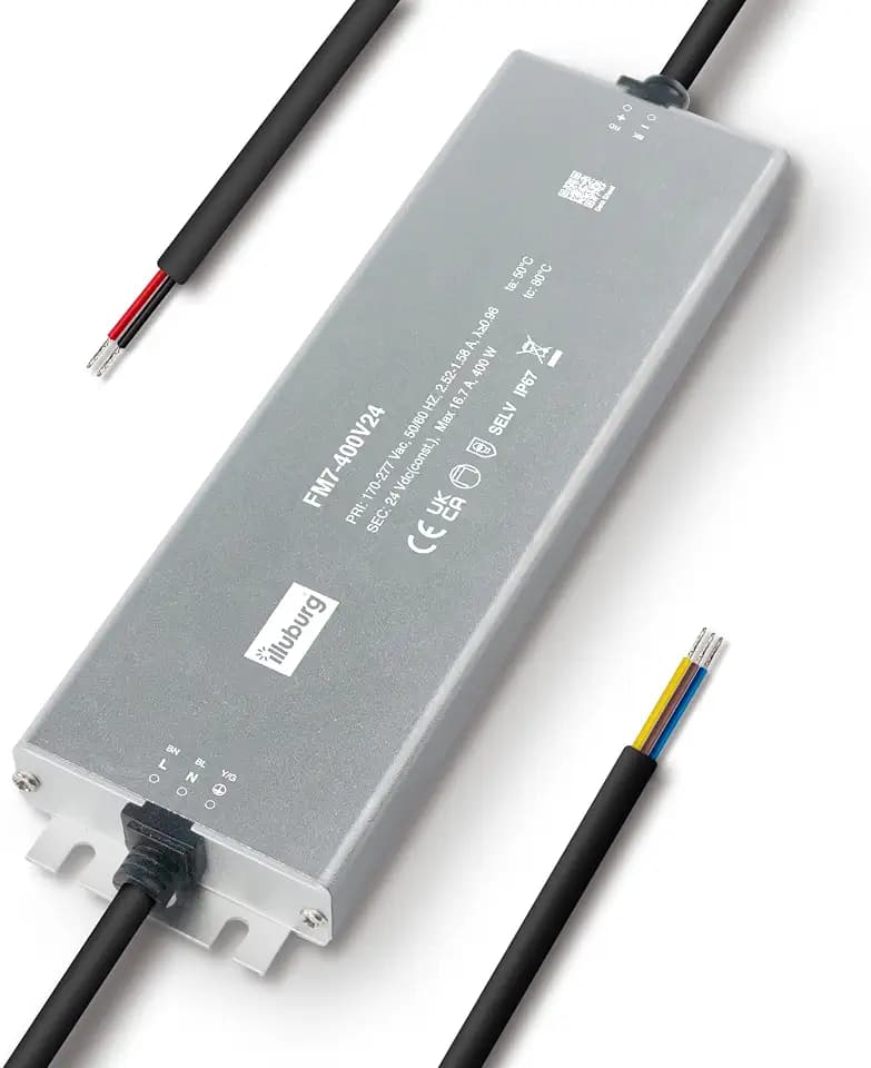 LED Trafo 24V 400W Wasserdicht IP67 Flackerfrei für LED Strip Lampe LED Netzteil Treiber Power Supply, Weiß, Metall
