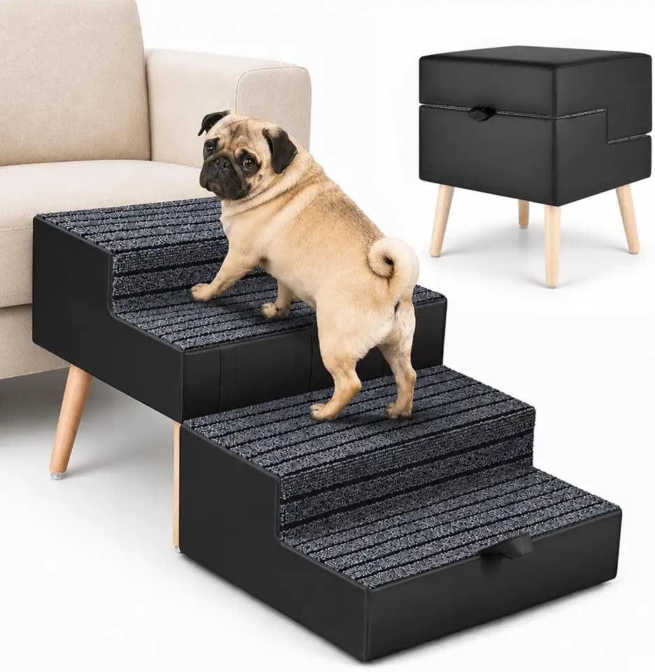 2-in-1 Foldable Ottoman Dog Ramp, 17.13" High Dog Stairs for Small Dogs
