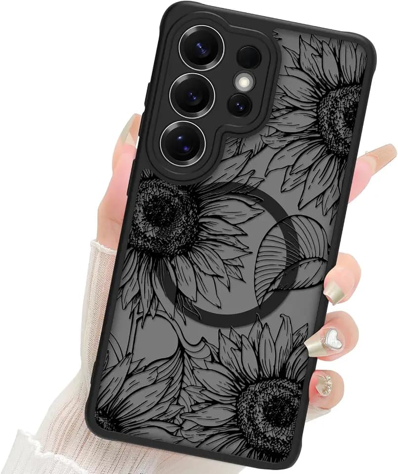 Fiyart Designed for Samsung Galaxy S26 Ultra Matte Flowers 6.9"-Black