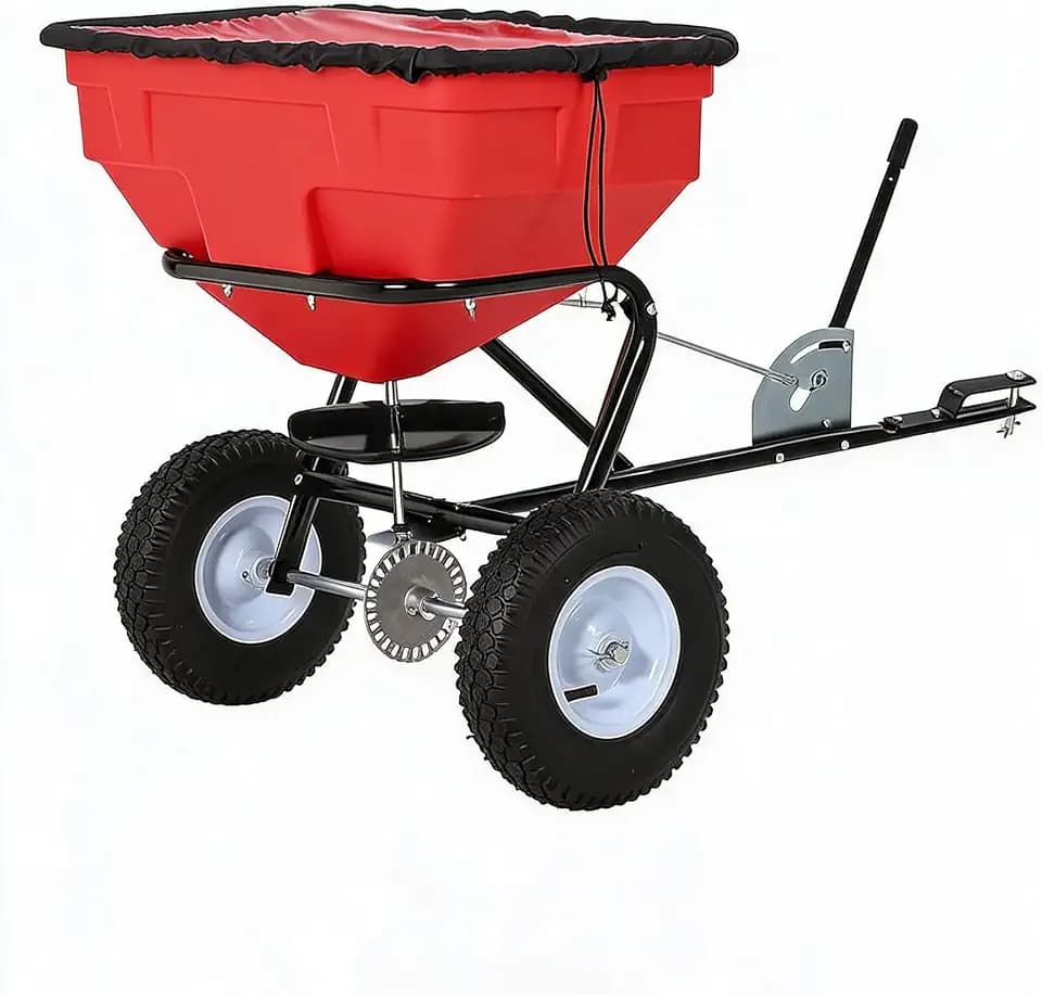 Tow Behind Broadcast Spreader, 150 LBS Large Capacity Universal Hook Tow & Push Lawn Spreader, 9.8 ft Spreading Width 30 Adjustable Settings, Compatible with UTV ATV Riding Mower & Most Tractors