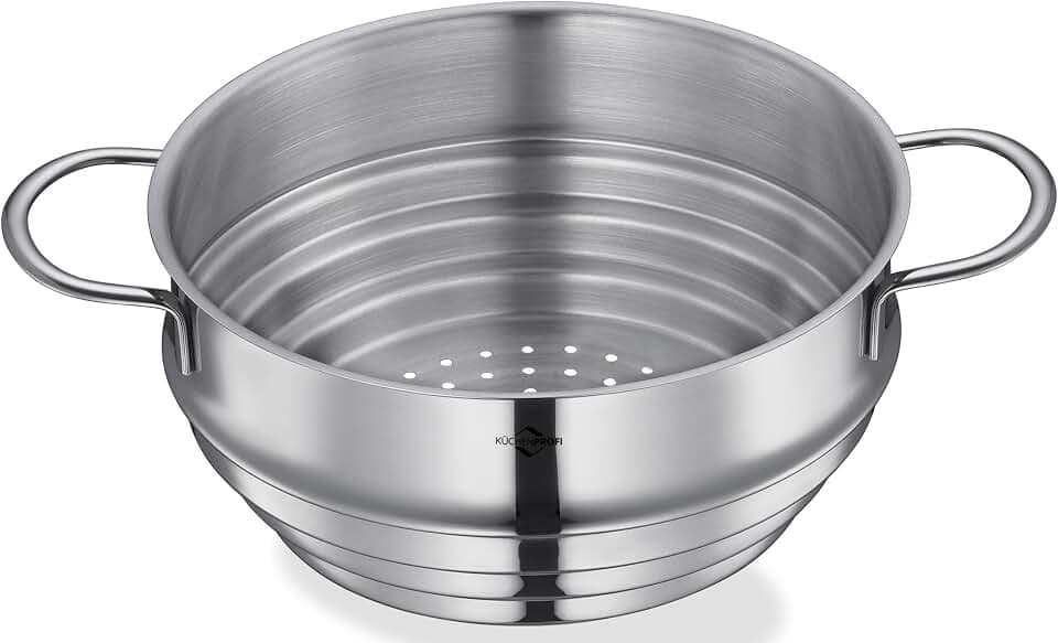KÜCHENPROFI COOK Dämpfeinsatz aus rostfreiem Edelstahl, Ø 21 cm, verwandelt jeden Topf mit 16-20 cm Durchmesser in einen Dampfgarer, erhält Vitamine & Aroma, silber