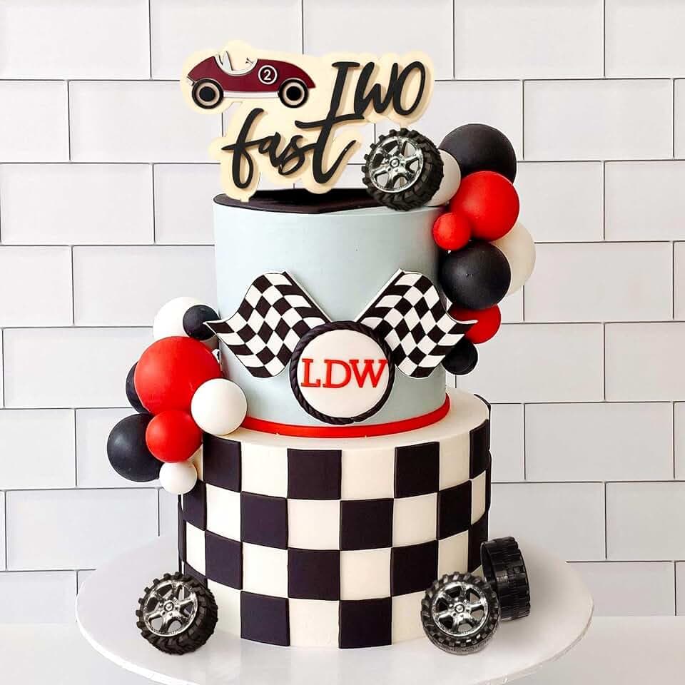 Vintage Red Two Fast Cake Decoration Birthday Party Decoration