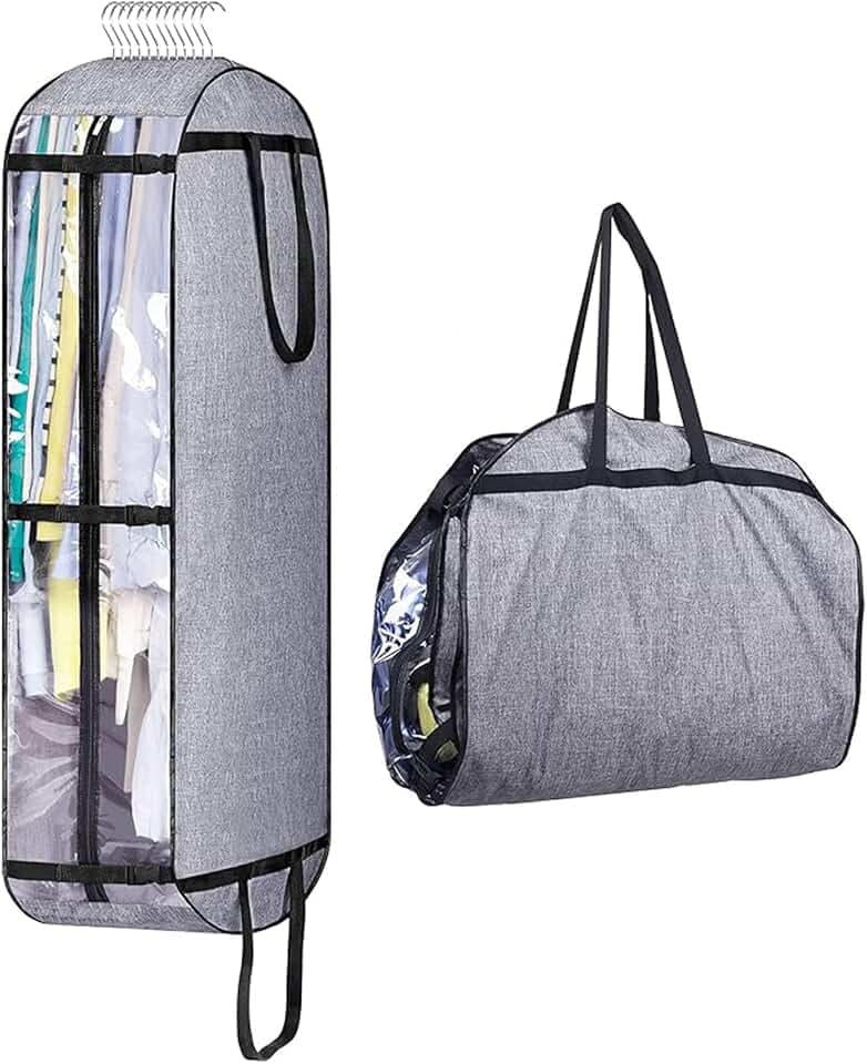 MISSLO 127CM Kleidersack für Anzug Reise Kleiderschutzhüllen zum Aufhängen von Kleiderhülle mit Dauerhaft Oxford Stoff Anzugtasche für Frauen und Männer, grau