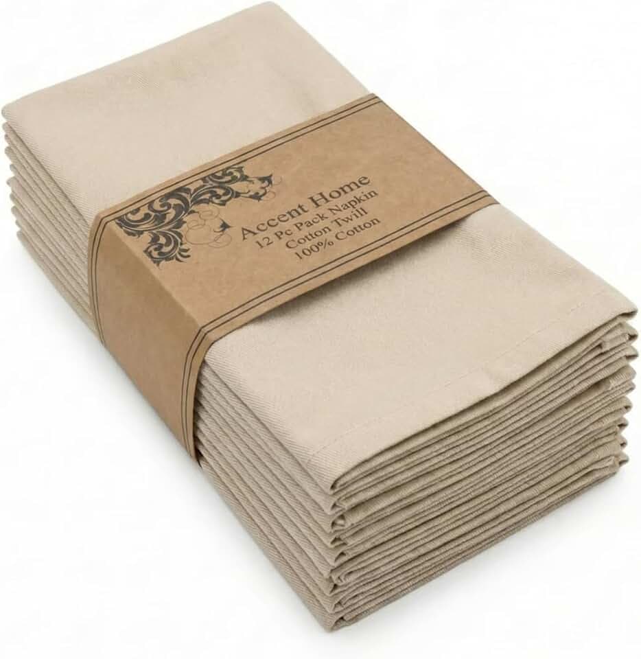 ACCENTHOME Accent Home 100% Cotton Napkins, Delicate Cloth Napkins for Dinners, Parties and Weddings,18 x 18 Inch Set of 12 - Natural
