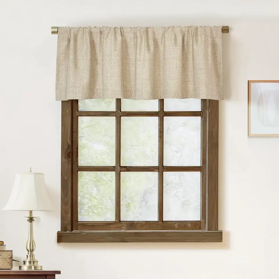 Oindec Farmhouse Faux Linen Valance for Windows, 54x15 inch, Khaki Tan
