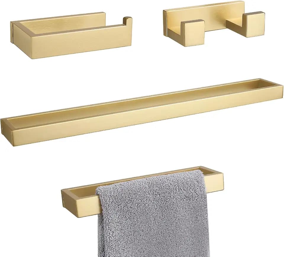 Lairuier Brushed Gold Bathroom Hardware Accessories, 4PCS Towel Bar Set