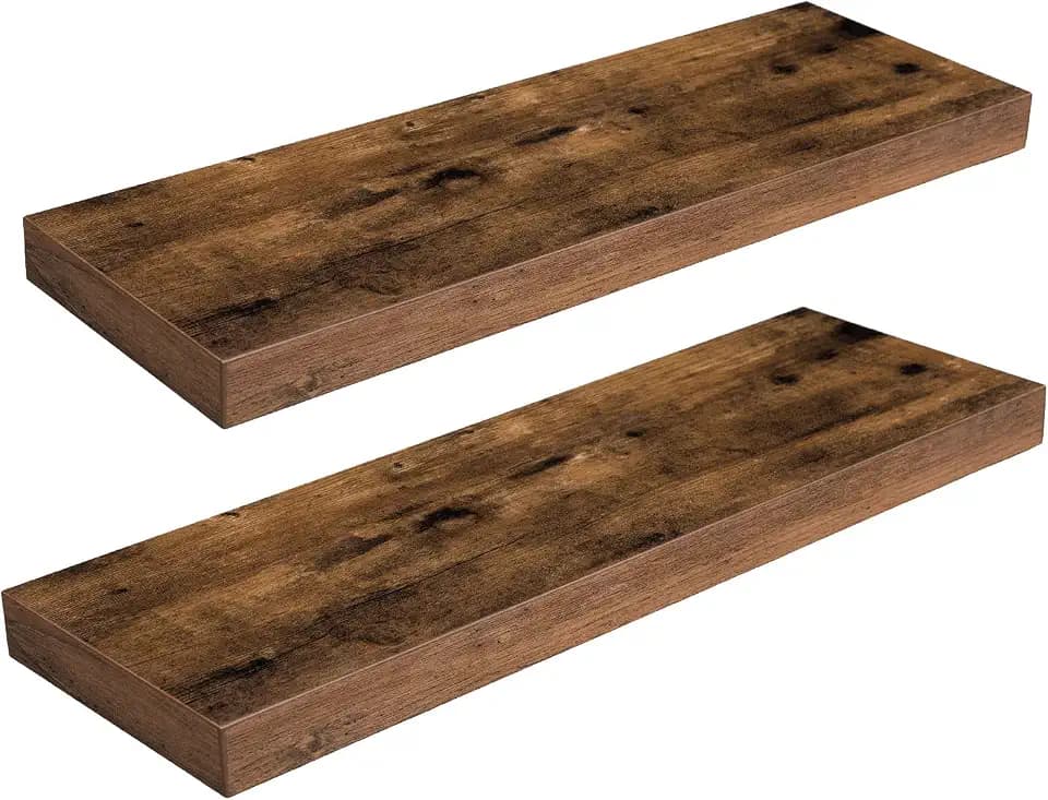 HOOBRO Wandregal, Schweberegal 2er-Set, stabile Wandboards, 60 x 20 x 3,8 cm Hängeregale, mit unsichtbaren Halterungen, für Bad, Schlafzimmer, Küche, Büro, Wohnzimmer, Vintagebraun EBF60BJ01