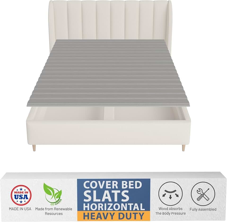 Greaton, 0.75-Inch Heavy Duty Horizontal Wooden Bunkie Board/Bed Slats, 78" x 60", Grey