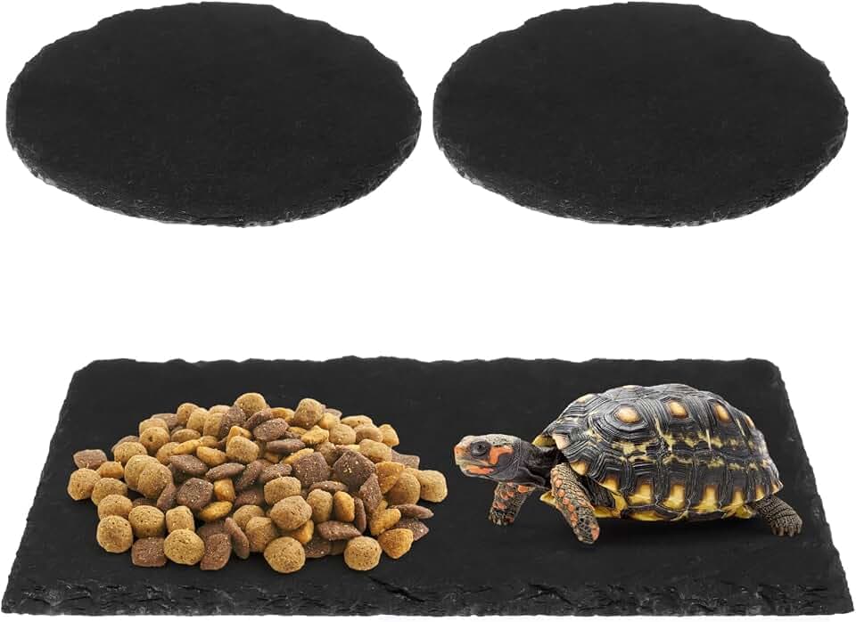 3 Stück Reptilien-Sonnenplattform Schildkröte Felsenteller Schiefer Reptilien Sonnenplattform Futternapf Naturstein Baden Ruheplattform für Schildkröte Eidechse Bartagame, Gecko, Schlange, Lebensraum