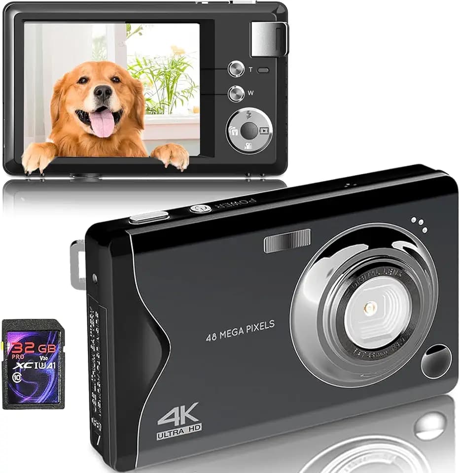 Digitalkamera, 48MP 1080P Full HD-Kamera, 32GB TF-Karte, 3,0-Zoll-Bildschirm, tragbare Kompaktkamera mit 16x digitalem Zoom, 4K Ultra HD-Videoaufzeichnung, (Black)