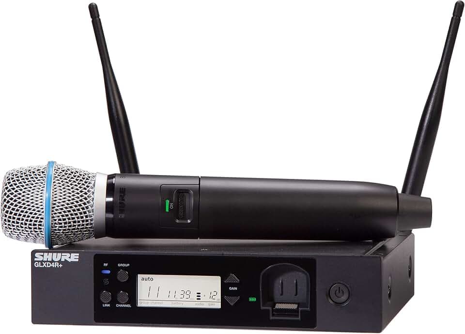 Shure GLXD24R+/B87A Dual Band Pro Digital Wireless Mikrofonsystem - 12-Stunden-Batterielaufzeit, 30m Reichweite | BETA 587 Handheld Vocal Mikrofon, Single Channel Rack Mount Empfänger.