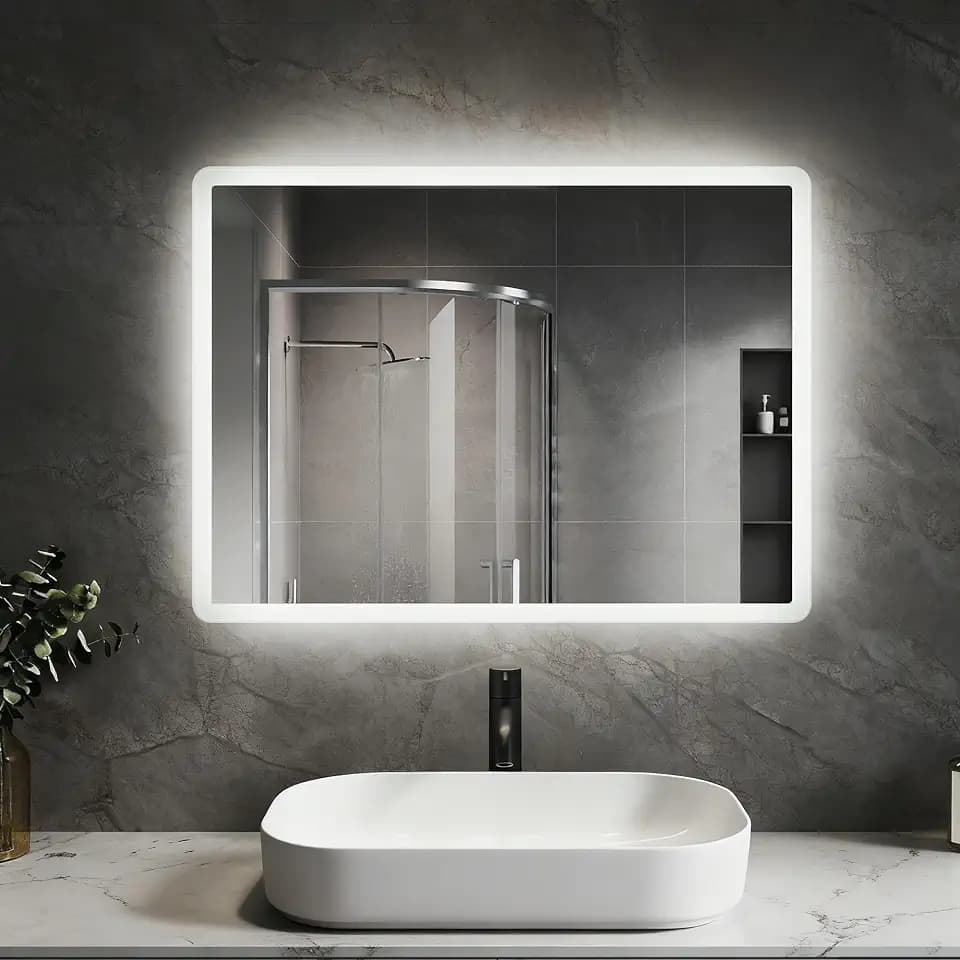 SVNR Badspiegel mit Beleuchtung,40x60cm LED Spiegel Bad,Wandspiegel für Badezimmer,Aluminiumrahmen,Explosionsgeschütztes Glas,Kanten aus mattiertem Glas,IP44 energiesparend