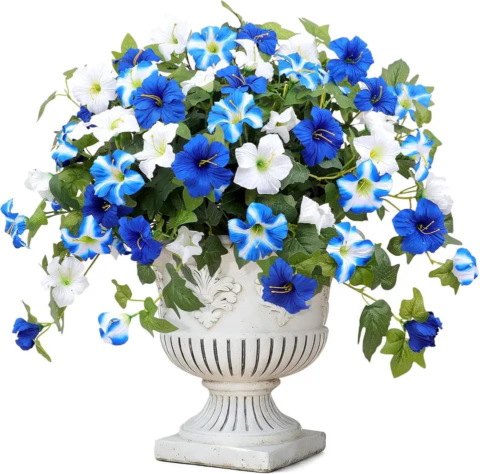 Artificial Flowers for Outdoors, 2 PCS Blue Morning Glory UV Resistant