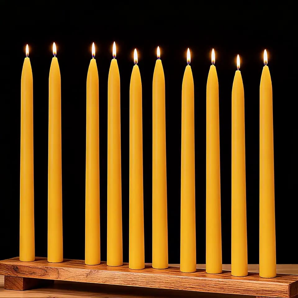 10-Pack 10" Elegant Pure Beeswax Taper Candles, Formal Dinner & Home Decor