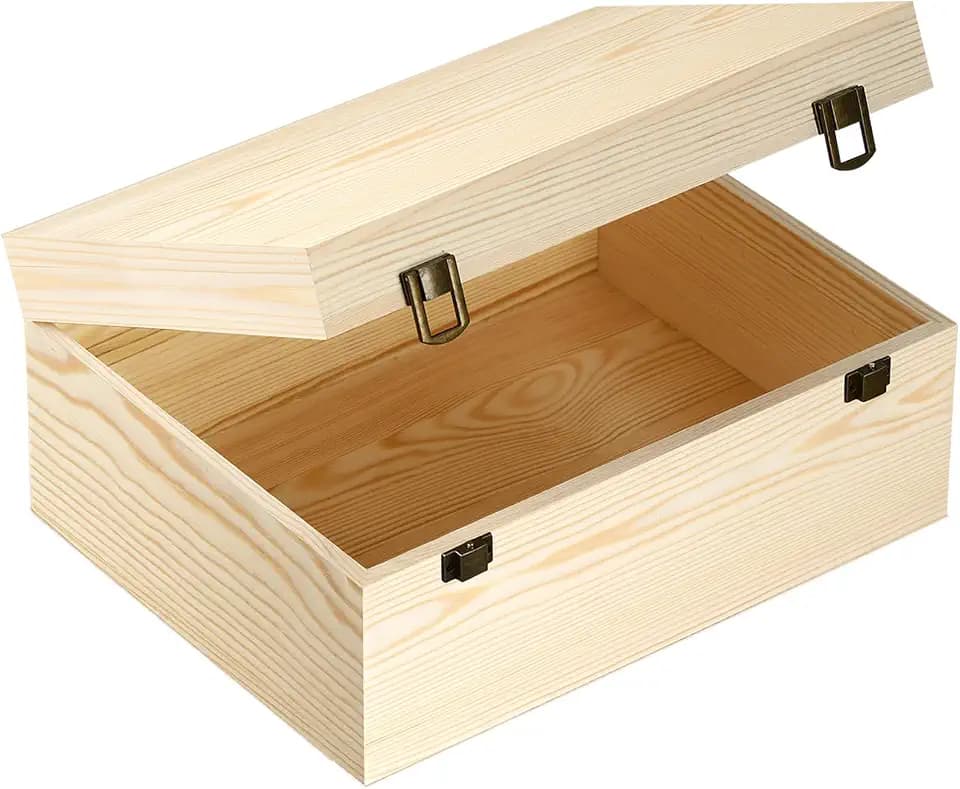 Unfinished Wood Boxes Large Wooden Box with Hinged Lid Keepsake Memory Box