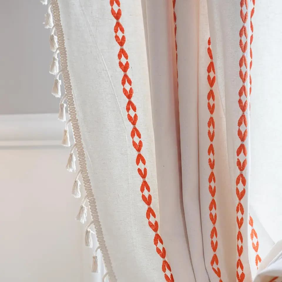 Deeprove Rust Orange Boho Curtains 63 inches Length for Living Room Bedroom Nursery, Vintage Chic Bohemian 63 inches Long Embroidery Farmhouse Tassel Privacy Window Treatments W52 x L63, 1 Panel