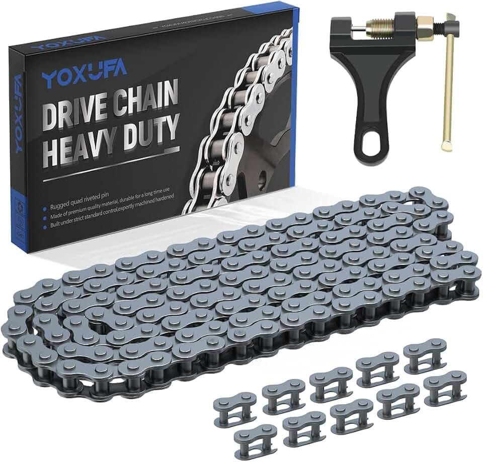 YOXUFA 420 Motorcycle Chain 132 Links for Pit Dirt Bike 50cc 70 90 110 125cc SSR TaoTao Coolster Apollo Baja Kazuma ATV 212cc Mini Bike Go Kart 4 Wheeler Quad Powersports Parts W/Chain Breaker