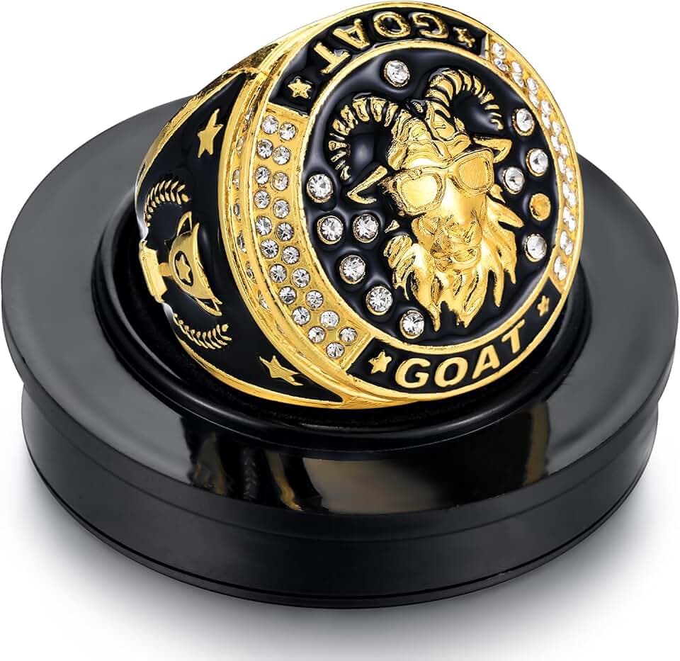 Highergo Goat Championship Trophy Ring with Display Neck Chain and Stand Goat Medal Award Gift for Tournament or League Champion Winner Sports Award