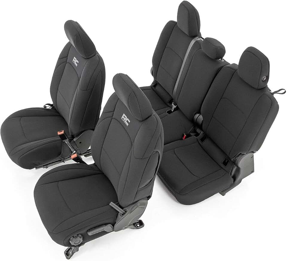 Rough Country Neoprene Seat Covers for Jeep Gladiator JT (2020-2025) w/Factory Cloth Seats & No Cup Holder - Waterproof, UV-Resistant, Foam-Padded Front & Rear Covers